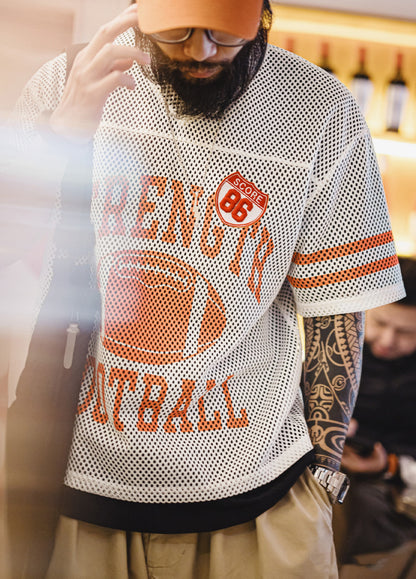 American Jersey Hollow Knitted Mesh Breathable Loose Half-Sleeved Men's T-Shirt - Harmony Gallery