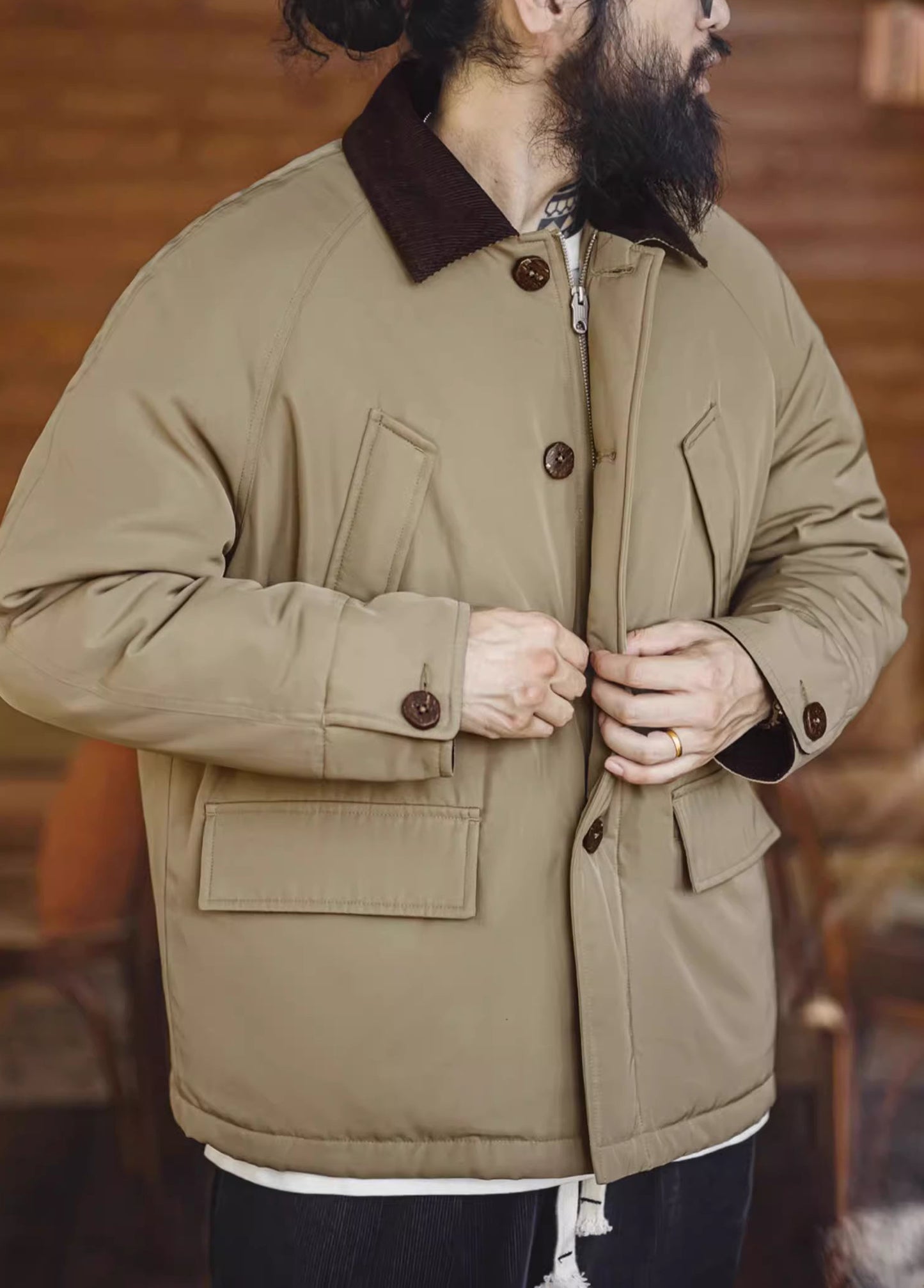 American Retro Safari Hunting Cotton Thick Keep Warm Men's Jacket