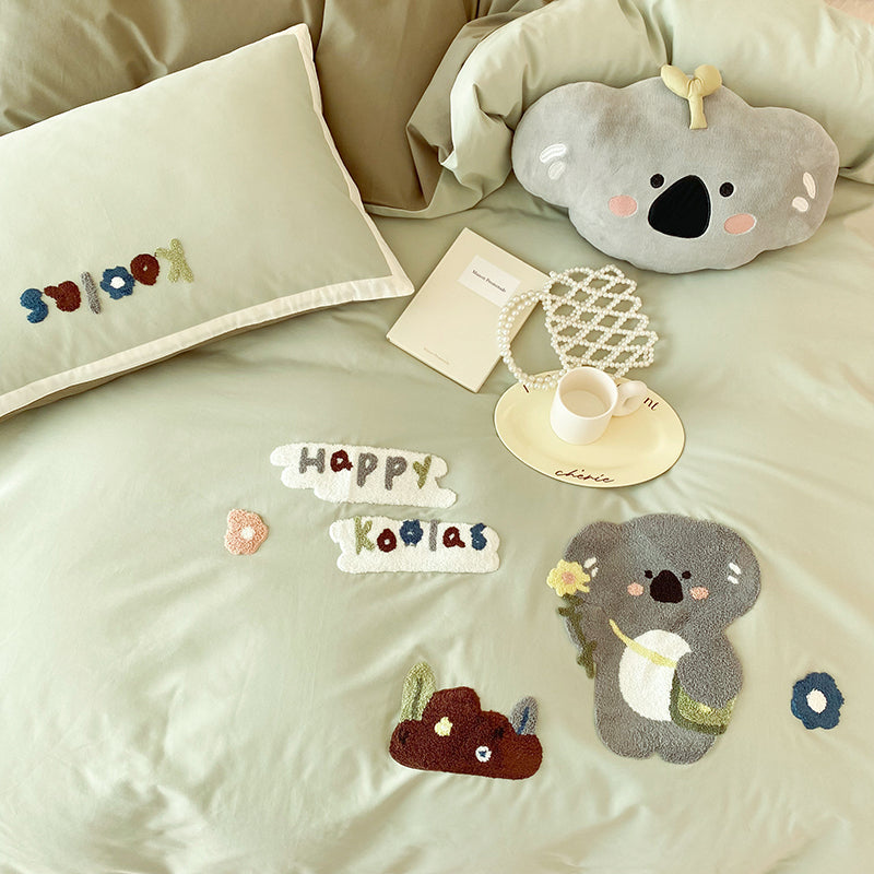 Cartoon Cute Little Koala Brushed Pure Cotton Thickened Four-Piece Bed Set