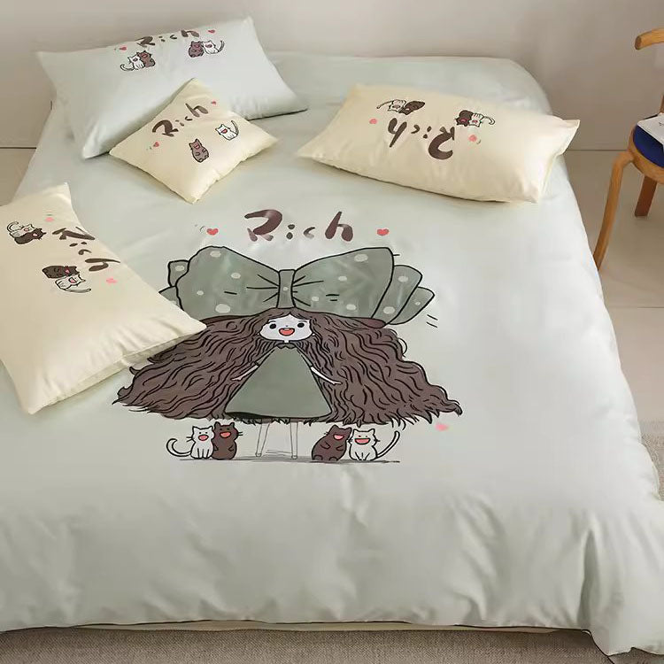 مجموعة سرير مكونة من أربع قطع من القطن للفتيات على شكل فراشة كارتونية لطيفة