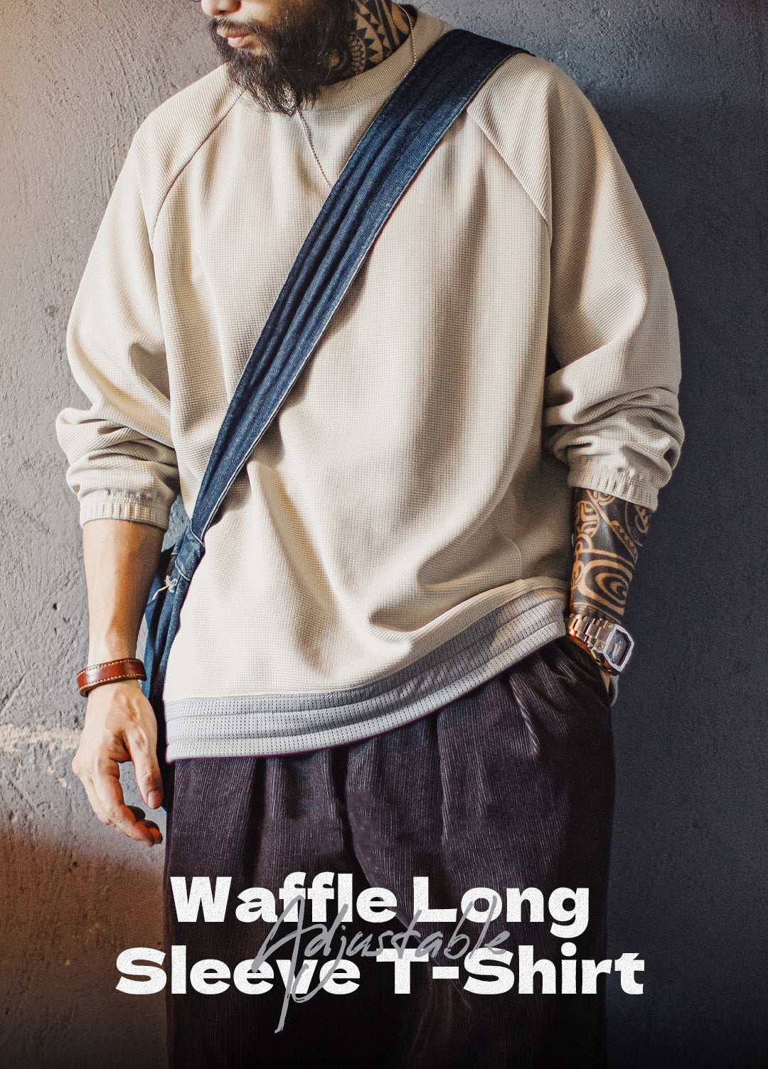 American Casual Waffle Heavy Raglan Sleeve Drape Loose Men's Sweater - Harmony Gallery