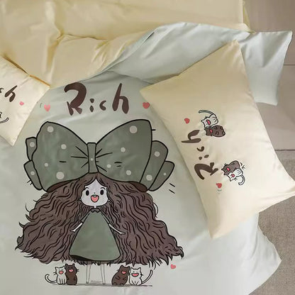 Czteroczęściowy bawełniany zestaw łóżek z kreskówkową śliczną motylką dla dziewczynki