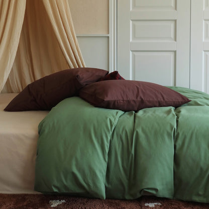 Minimalist Color-Blocked Warm Pure Cotton Thickened Brushed Four-Piece Bed Set