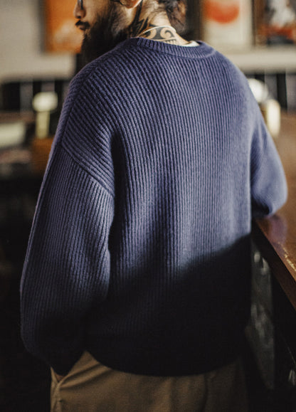 American Ribbed Pullover Striped Knit Cardigan Not Easily Deformed Men's Sweater