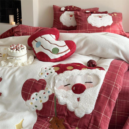 Christmas Wool Milk Velvet Four-Piece Winter Thick Warm Bed Set