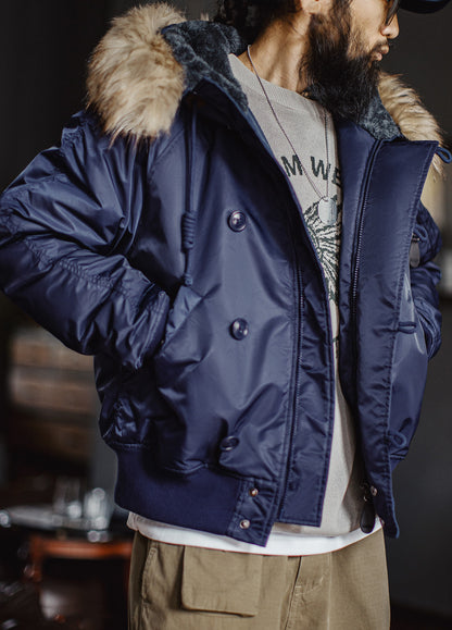 American Retro N2A Fur Collar Parka Blue Mountain Eagle Cotton Men's Jacket