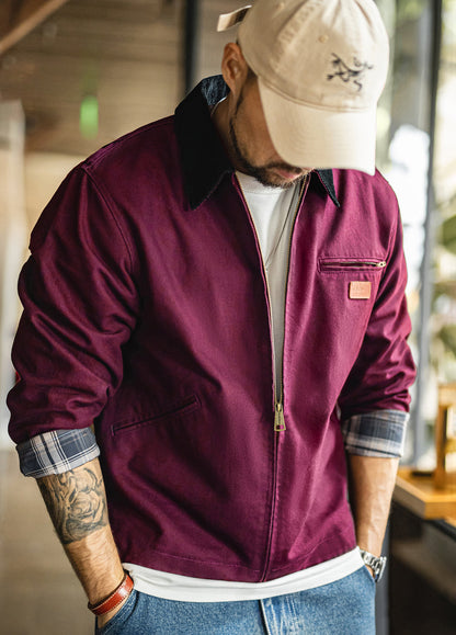 American Retro Detroit Navy Blue Hunting Barn Dragon Fruit Color Men's Jacket - Harmony Gallery