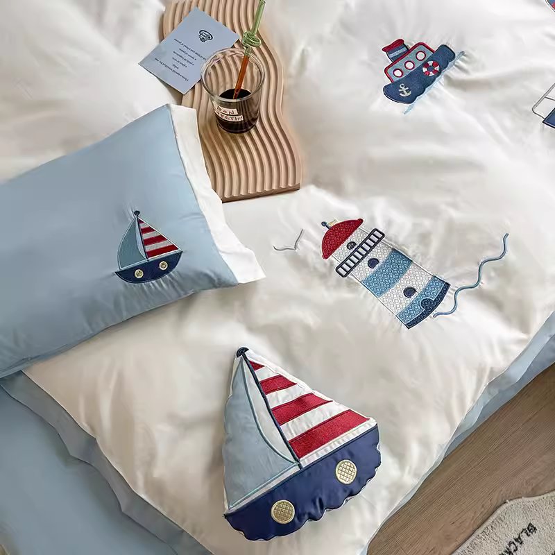 Conjunto de cama de algodão puro de quatro peças Cartoon Cute Navigator