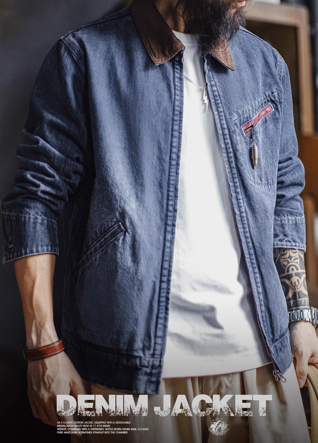 American Retro Washed Denim Detroit Distressed Short Coat Daily Men's Jacket - Harmony Gallery