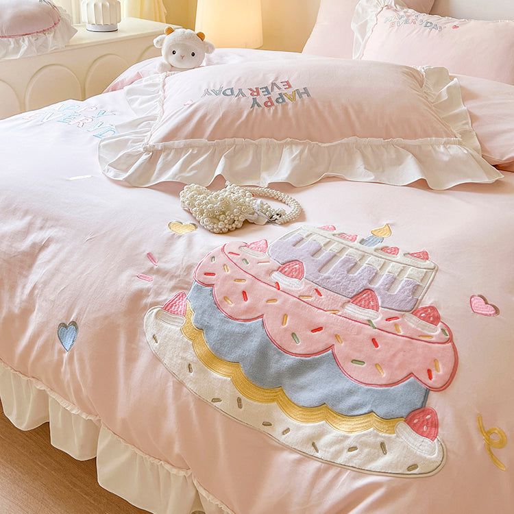 Girly Heart Cute Cake Thick Cotton Brushed Four-piece Fall And Winter Bed Set - Harmony Gallery