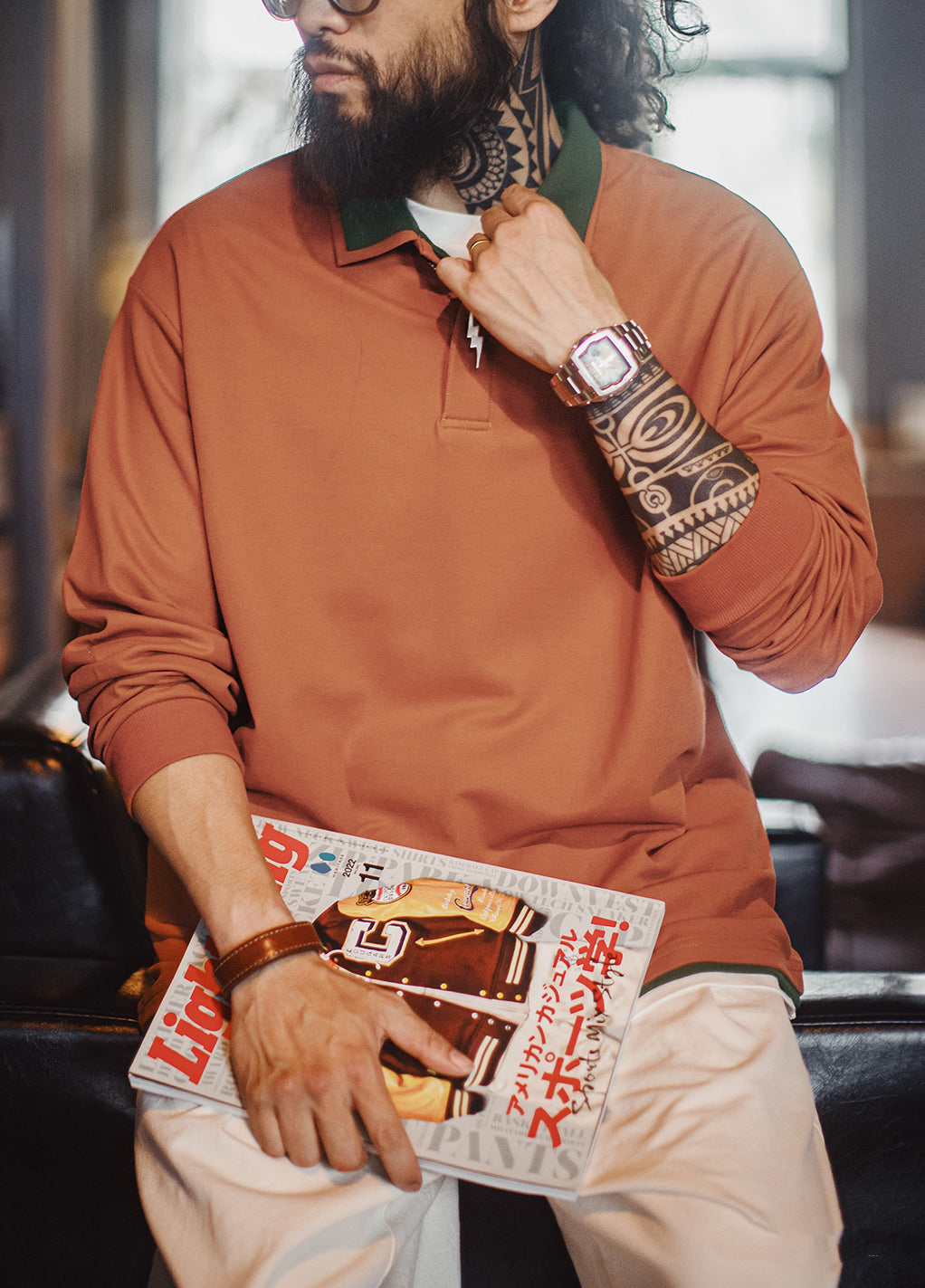 American Retro Navajo Fake Two-Piece Orange Knitted Men's Sweater - Harmony Gallery