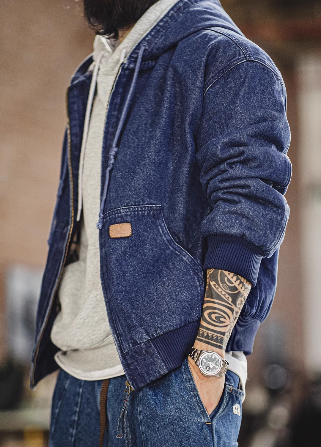 American Retro Washed Denim Outerwear Hooded Heavy Distressed Men's Jacket - Harmony Gallery