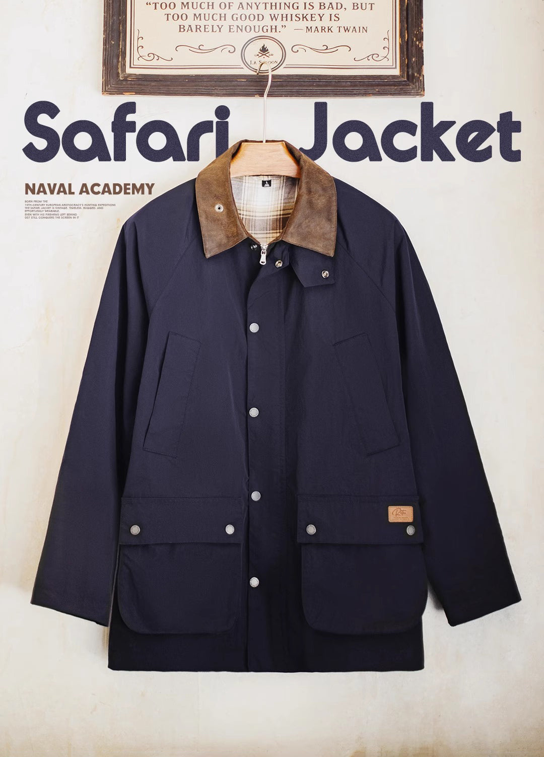 American Retro Safari Hunting Waterproof Blue Windbreaker Men's Jacket - Harmony Gallery
