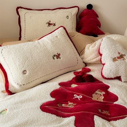 Christmas Cartoon Red Tree Thickened Lambskin Four-piece Warm Winter Bed Set - Harmony Gallery
