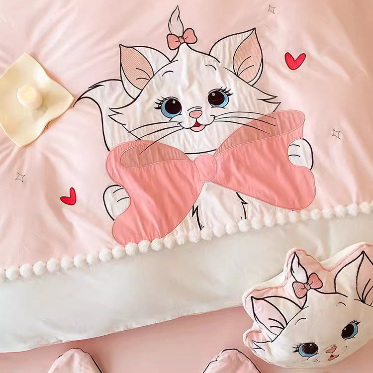 Disney Cartoon Mary Cat Pure Cotton Washed Four-piece Bed Set - Harmony Gallery