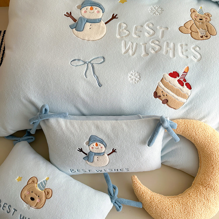 Winter Snowman Bear Thickened Cashmere Four-Piece Warm Milk Velvet Bed Set