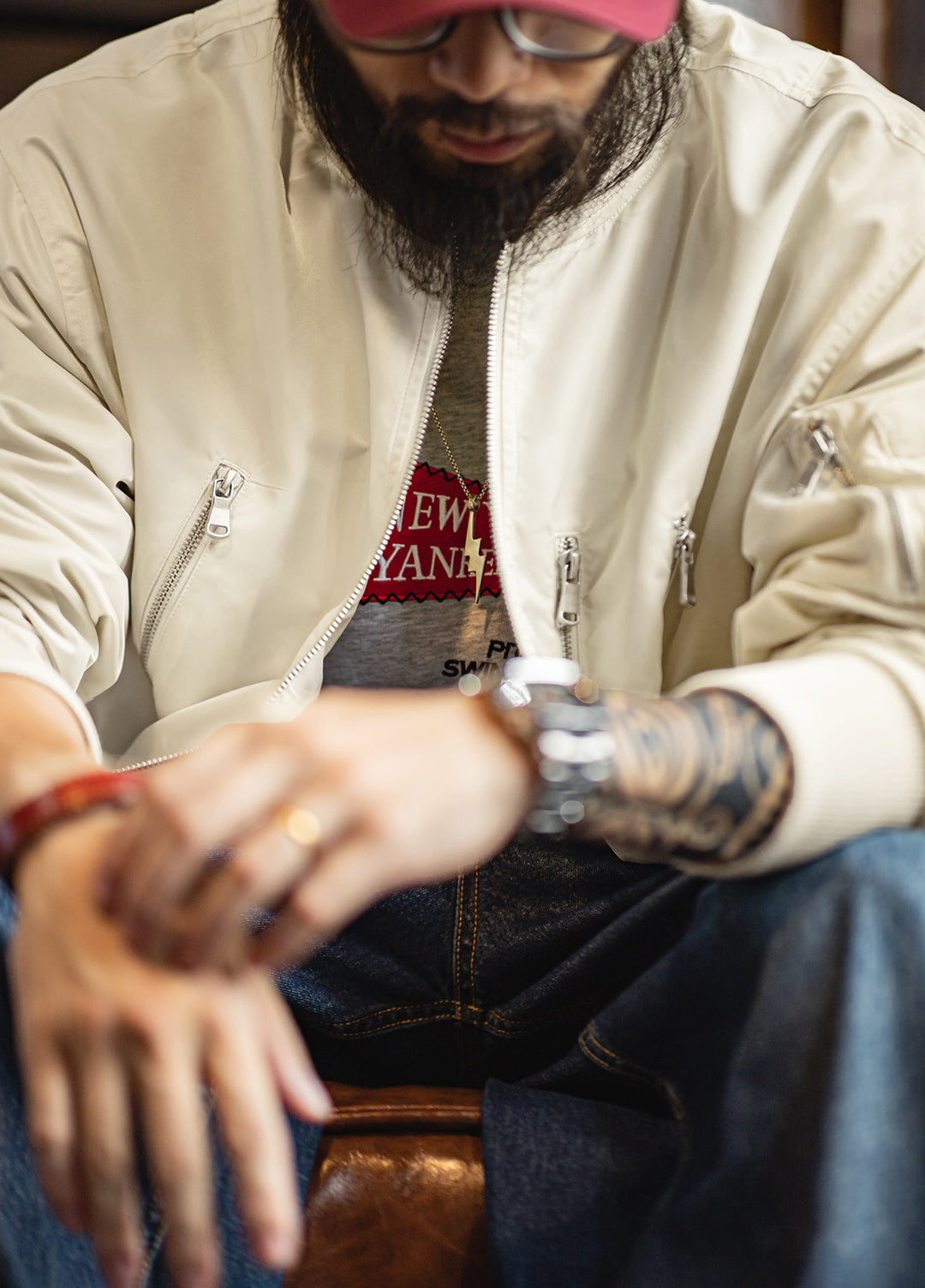 American Retro Casual White L2B Pilot Thin Baseball Short Daily Men's Jacket - Harmony Gallery