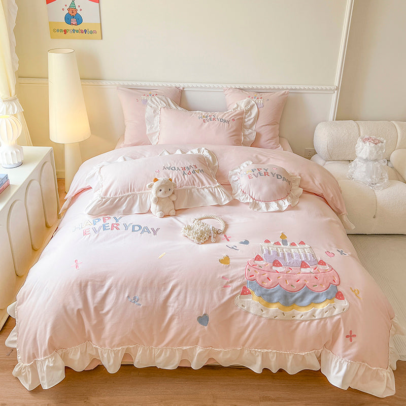 Girly Heart Cute Cake Thick Cotton Brushed Four-piece Fall And Winter Bed Set - Harmony Gallery