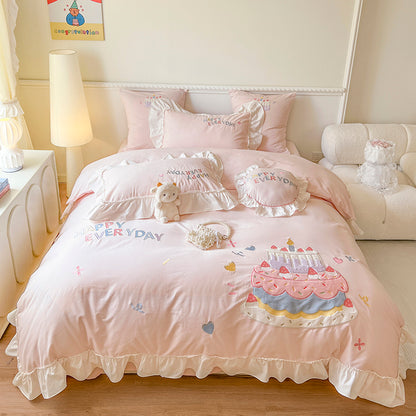 Girly Heart Cute Cake Thick Cotton Brushed Four-piece Fall And Winter Bed Set - Harmony Gallery