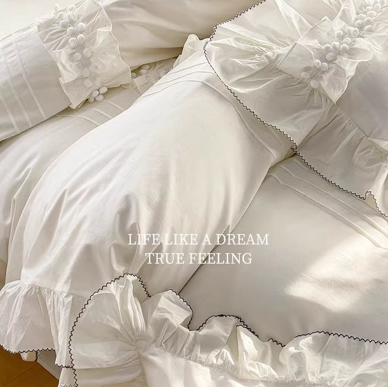 Princess Ball Lace Full Cotton Thickened Washed Four-Piece Bed Set - Harmony Gallery