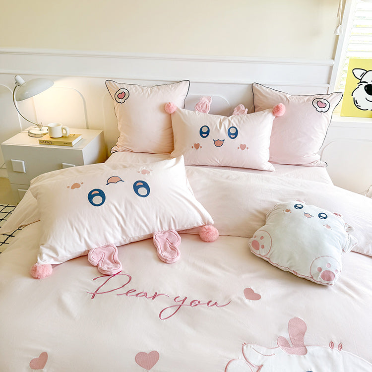 Cartoon Cute Little Fat Dragon Pure Cotton Washed Four-Piece Bed Set