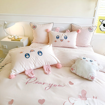 Cartoon Cute Little Fat Dragon Pure Cotton Washed Four-Piece Bed Set