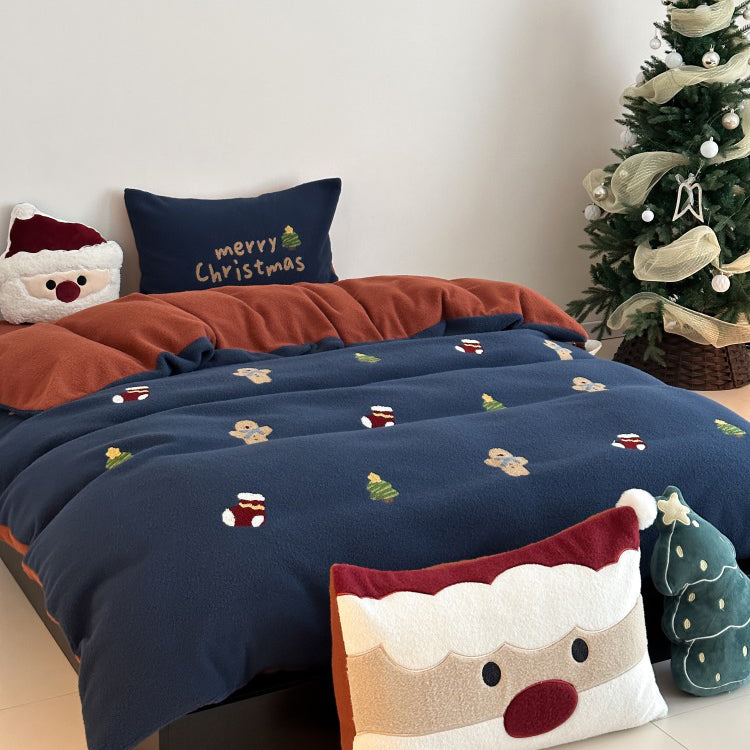 Christmas Winter Thickened Faux Cashmere Four-Piece Warm Fleece Bed Set