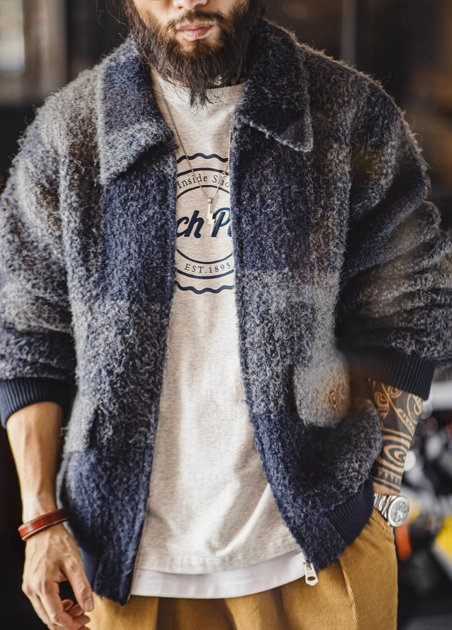 American Retro Buffalo Plaid Wool Coat Wool Blend Cardigan Men's Jacket - Harmony Gallery