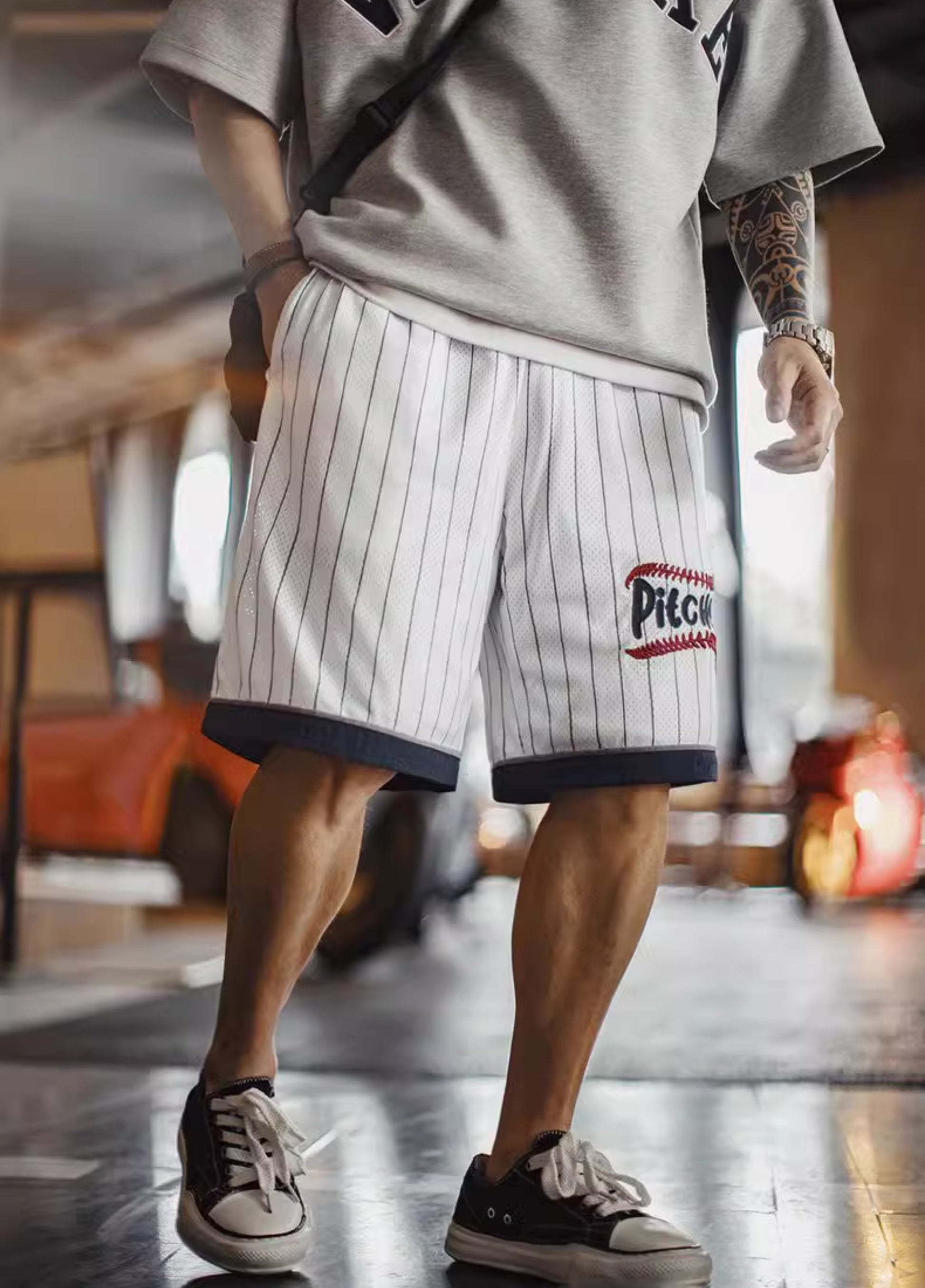 American Retro Basketball Mesh Loose Embroidered Baseball Men's Shorts