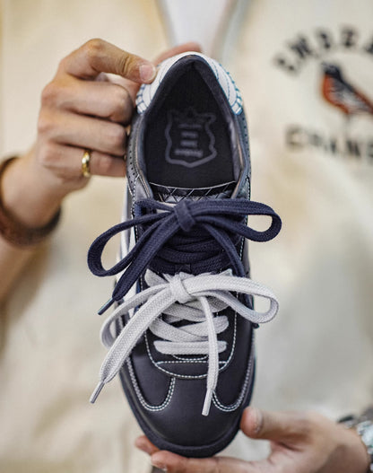 German Retro Forrest Gump Soft Bottom Inky Black Blue White Men's Casual Shoes - Harmony Gallery