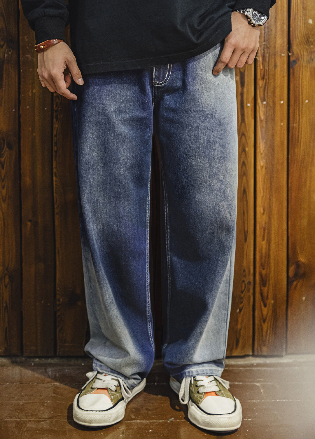 American Gradient Ice Blue Washed Denim Lyocell Clean Fit Men's Jeans - Harmony Gallery