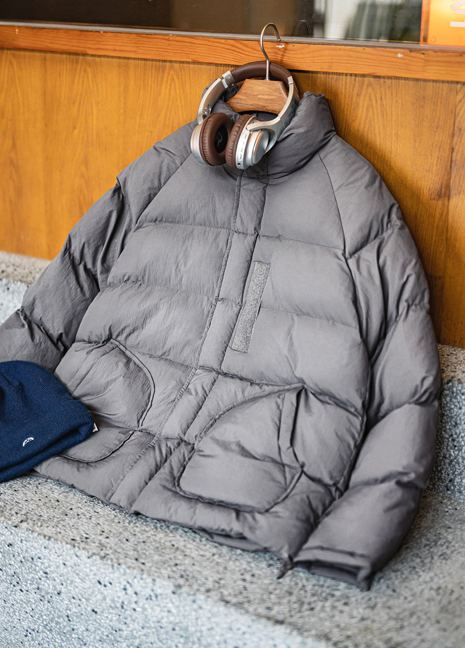 American Gray Cotton Raglan Sleeve Thickened Warm Cropped Men's Jacket - Harmony Gallery