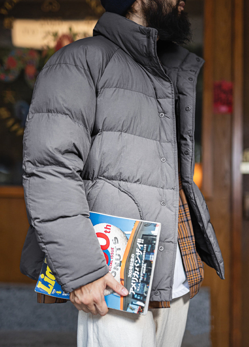 American Gray Cotton Raglan Sleeve Thickened Warm Cropped Men's Jacket - Harmony Gallery