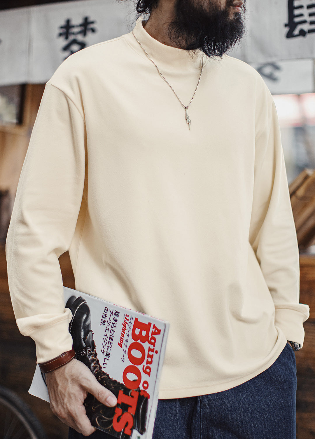 American Mock Neck Thermal Underwear Anti-Static Inner Layer Men's Sweater