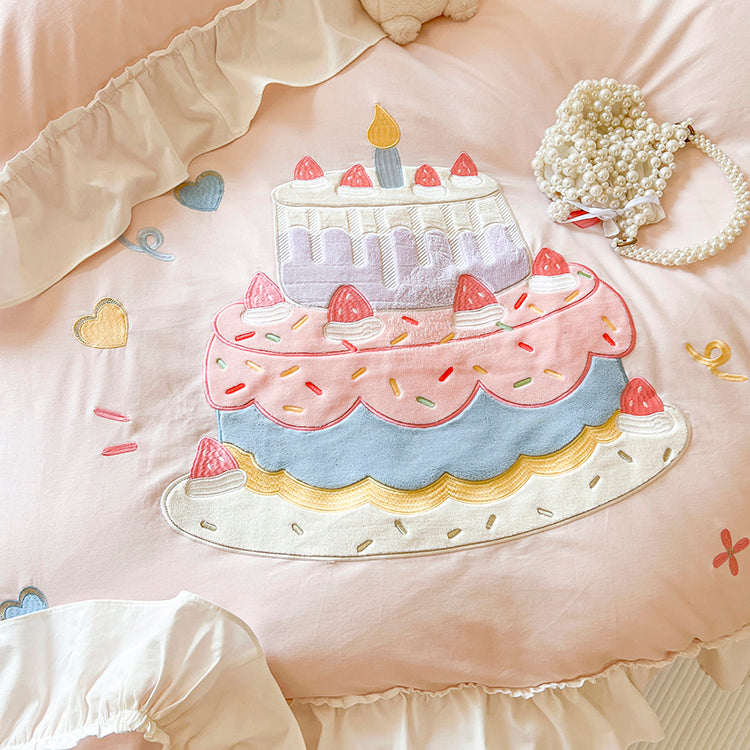 Girly Heart Cute Cake Thick Cotton Brushed Four-piece Fall And Winter Bed Set - Harmony Gallery