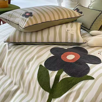 Vierteiliges Bettwäscheset aus reiner Baumwolle mit Kaninchenmuster und Sonnenblumenmuster