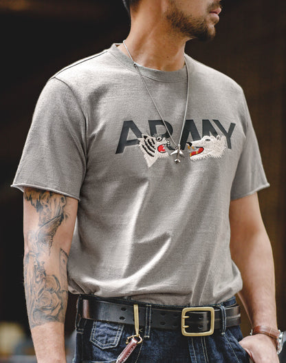 American Wolf Tiger Embroidery Military Tough Guy Men's T-Shirt