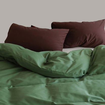 Minimalist Color-Blocked Warm Pure Cotton Thickened Brushed Four-Piece Bed Set