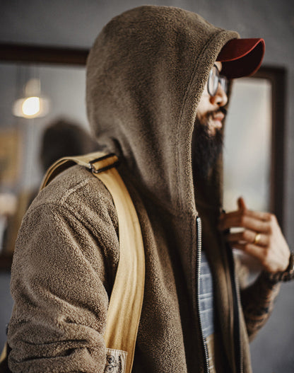 American Retro Fleece Cardigan Hoodie Thickened Warm Fleece Men's Jacket