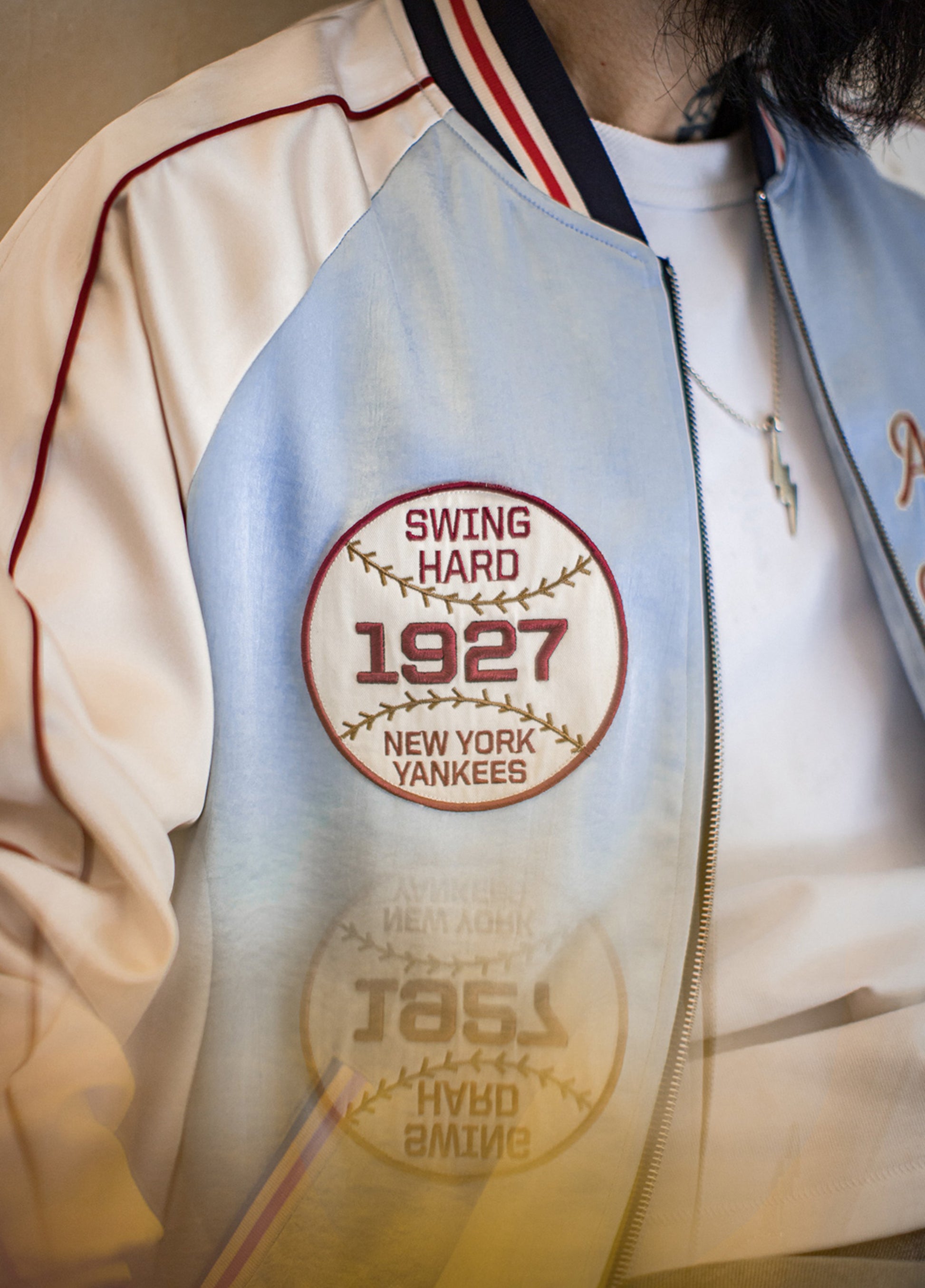 American Cloud And Water Color Embroidery Baseball Handsome Satin Men's Jacket - Harmony Gallery