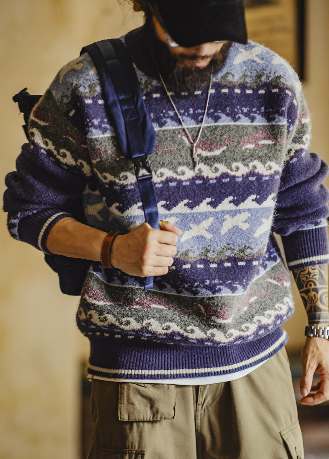 American Retro Fair Isle Pullover Thick Warm Outerwear Knitwear Men's Sweater