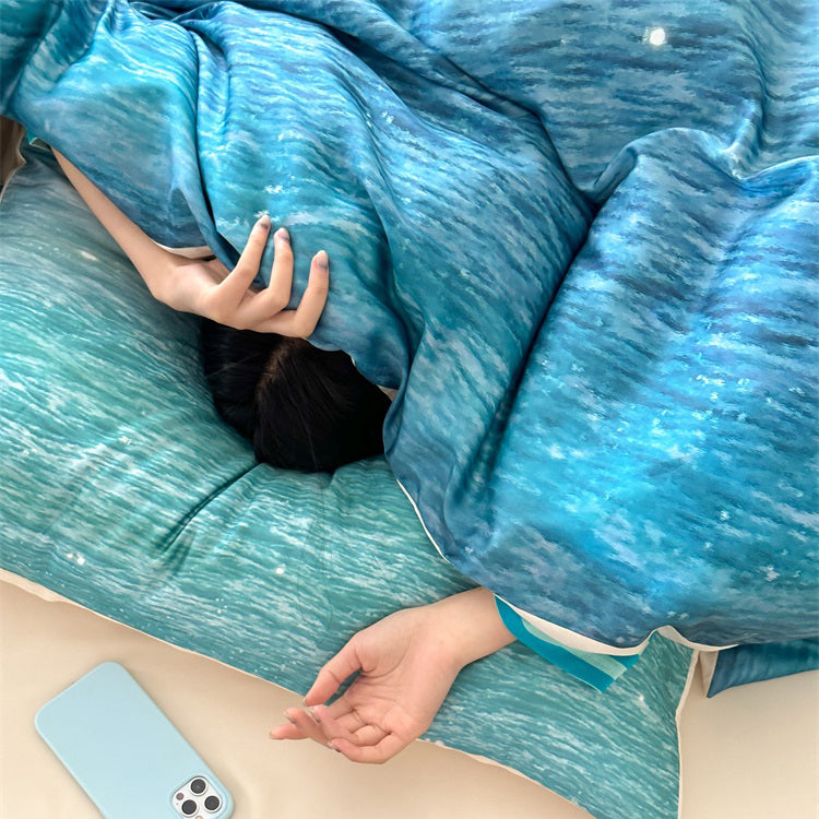 Light Luxury High-End The Legend Of The Blue Sea Tencel Four-Piece Ice Silk Bed Set - Harmony Gallery