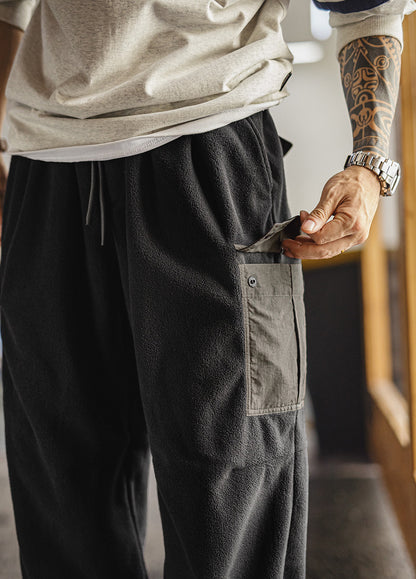 American Retro Double-Sided Fleece Sweatpants Warm Multi-Pocket Men's Trousers