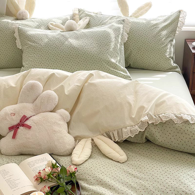 French Princess Floral Heart Cotton Four-Piece Bed Set
