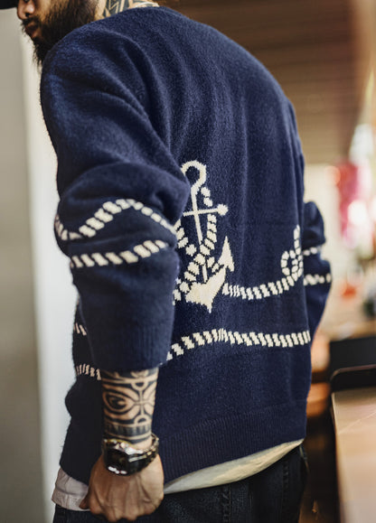 American Retro Pullover Wearable With Knitwear And Fleece-Lined Men's Sweater