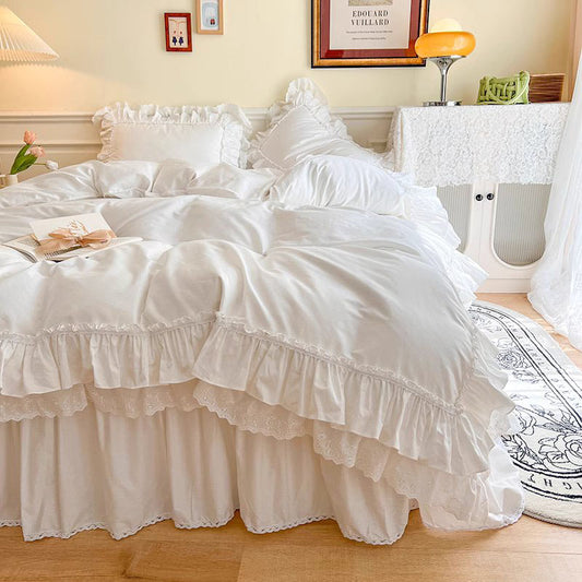 Nordic Light Luxury Princess Lace Net Cotton Four-piece Bed Set