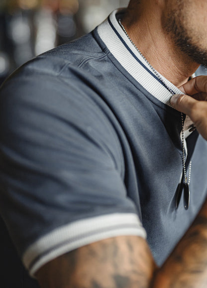 American Retro Henry Shirt Heavy Gray Blue Contrast Color Men's T-Shirt - Harmony Gallery