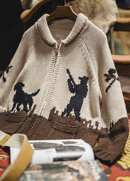 American Retro Embroidered Shawl Collar Cardigan Old Money Men's Jacket