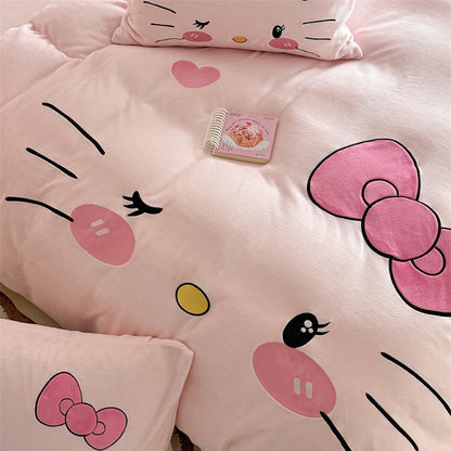 Children's Hello Kitty Little Milk Fleece Cartoon Winter Four-Piece Bed Set