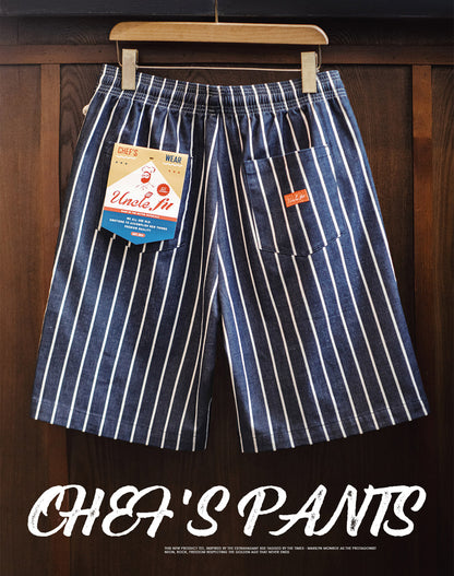 American Retro Denim Vertical Chef Kontrastfärg Blended Shorts för män